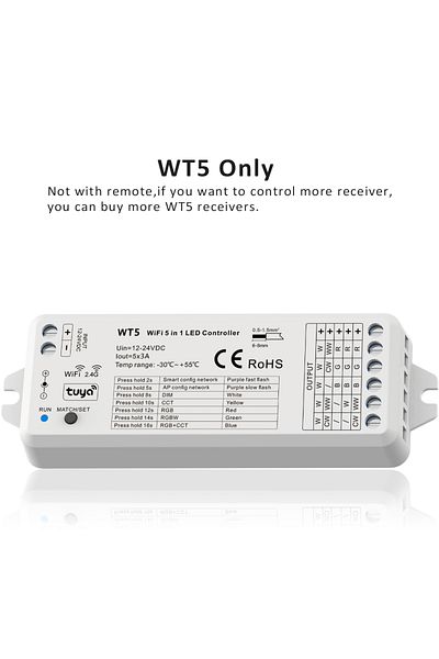 Choice WT5 Only RGBW RGB CCT Controller Tuya Smart Life Wifi Dimmer 12V 24V 2.4G RF Wireless 5in1 RGBCCT LE