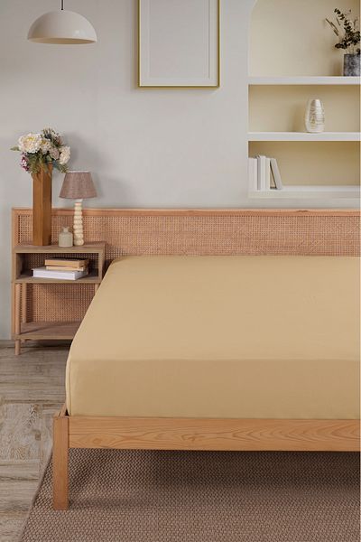Karden Flower Premium 100% Cotton Double Combed Cotton Elastic Sheet - Light Beige