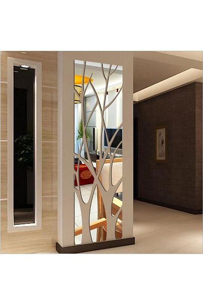 Choice ملصقات حائط مرآة فضية ثلاثية الأبعاد 010 مقاس 135 × 37 سم، ورق حائط أكريليك على شكل شجرة، ملصق سطح مرآة فني DIY