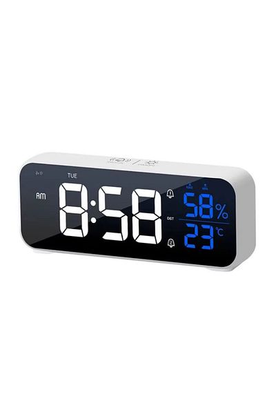Choice White Digital Alarm Clock Table Electronic Clock with Temperature Humidity Weekday & Dual Alarms Ri