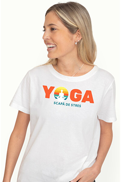 StoryGift Romania Tricou Femei Yoga scapa de stres om in pozitie de yoga cu i...