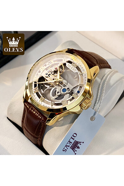 Choice Gold White OLEVS 6661 Full Transparant Skelton Flywheel Automatic Mech...