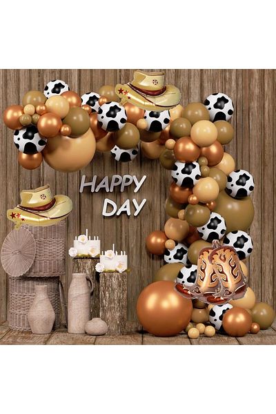 Choice Balloons Set Cy287cowboy 125pc Western Cowboy Balloon Arch Kit With Cow Print - Farm Baby Shower, Fi