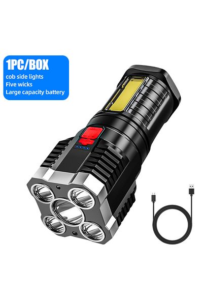 Choice black 5LED High Power Led Flashlights Rechargeable Camping Spotlight with Side Light 3 Lighting Mode