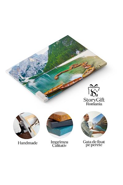 StoryGift Romania Tablou Canvas Lacul Magnific Braies, Cu O Barca Din Lemn Pe Apele Sale, O Destinatie Idilica Pe
