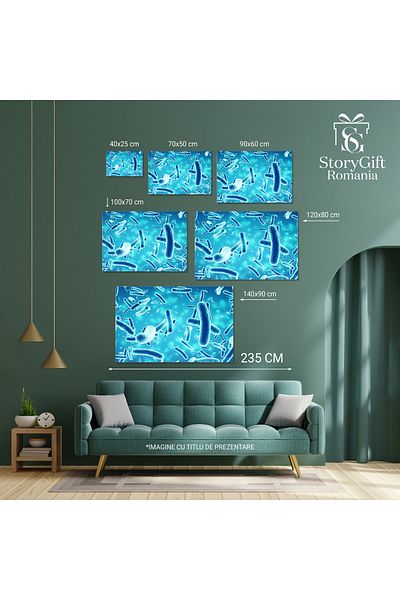 StoryGift Romania Tablou Canvas Bacterii Pe Fundal Albastru Bacterie, Biologie, Infectie, Stiinta, Virus 643