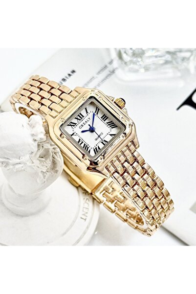 Choice ساعة كوارتز ذهبية أنيقة وبسيطة للنساء بمينا مربع وسوار من الفولاذ المقاوم للصدأ باللون الذهبي ومضادة للماء