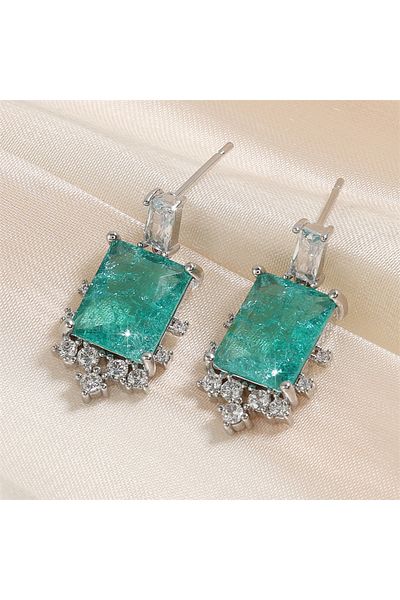 Choice Green B ZAKOL Romantic Light Blue Zircon Earrings for Women Girls Shiny Geometric Water Drop Crystal
