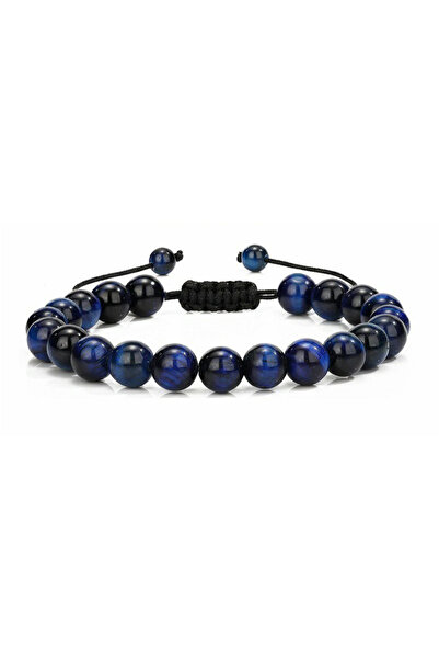 Choice سوار رجالي مصنوع يدويًا من حجر عين النمر الأزرق متعدد الأنماط 8 مم مصن...