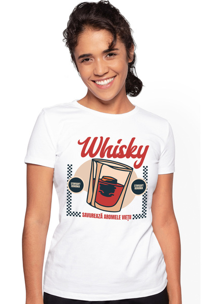 StoryGift Romania Tricou Femei Whisky savureaza aromele vieti pahar cu gheata...