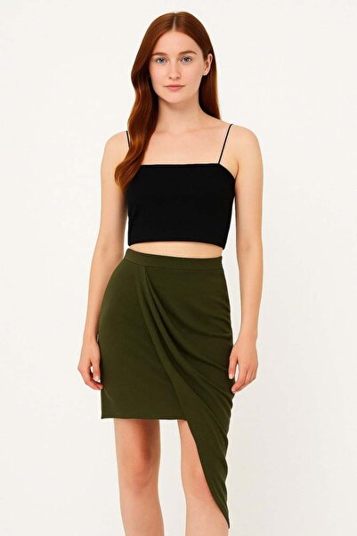 CemBebe Хакі Драперована Лікра Байрамська Шикарна Зручна Жіноча Спідниця