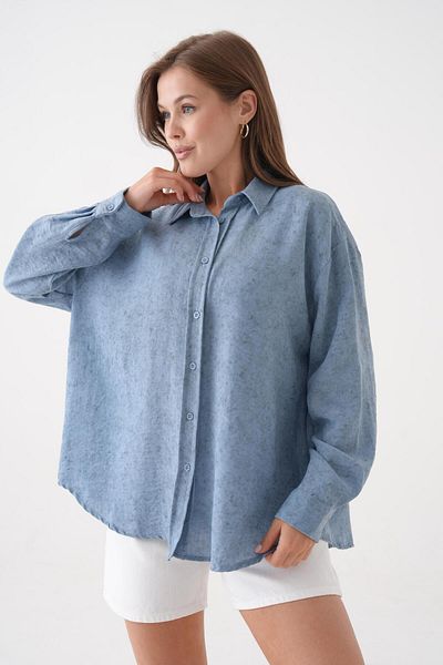 minaaise Cămașă supradimensionată cu tunică cu model Indigo Tie Dye pentru femei 29180