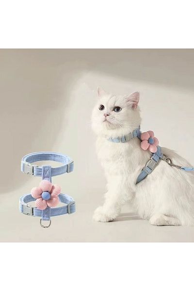 Choice S Blue Cat Harness and Leash Sets Adjustable Dog Harness for Small Dog Leash Breashable Pet Harness