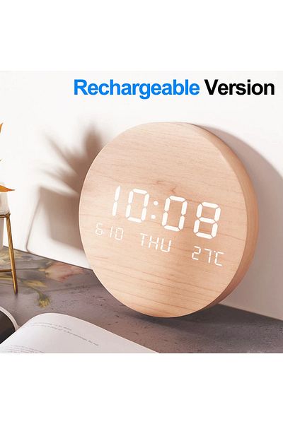 Choice B1 Rechargeable LED Digital Wall Clock Temperature Date Time Multi-function Display Living Room Home
