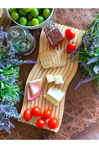 ALLEGRI لوح عرض مموج من الخيزران مقاس 39 × 15 سم، لوح عرض مزخرف، صينية عرض، ح...