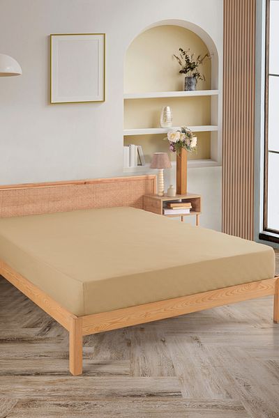 Karden Flower Premium 100% Cotton Double Combed Cotton Elastic Sheet - Light Beige