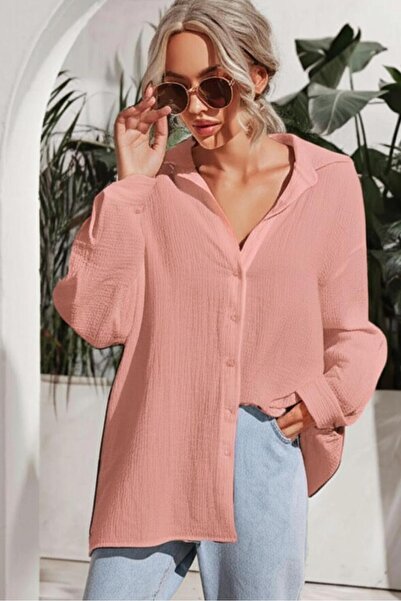 NO 601 Cămașă de damă din țesătură înfășurată roz