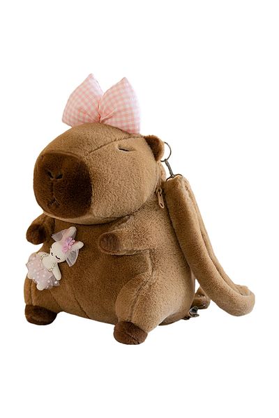 Choice With Pink Bowknot Cute Capybara Plush Backpack Funny Cartoon Capybara Shoulder Bag Student Fur Bag P