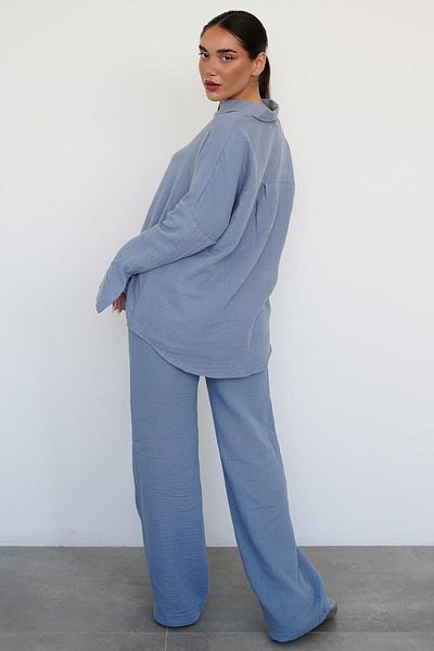 Madmext Set pantaloni cămașă de damă de bază albastru Mg2461