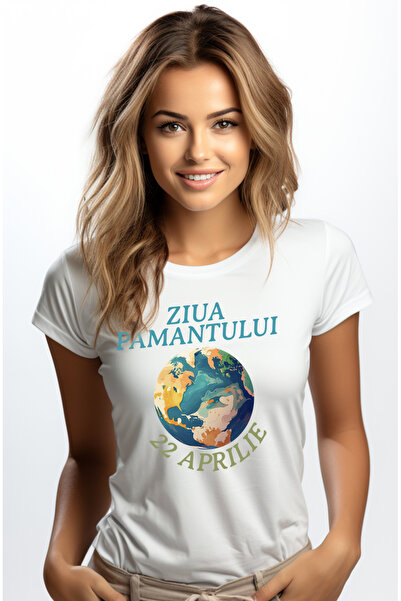 StoryGift Romania Tricou Femei ziua pamantului 22 aprilie Terra planeta cu imprimeu pe Fata, 100% WHT_M