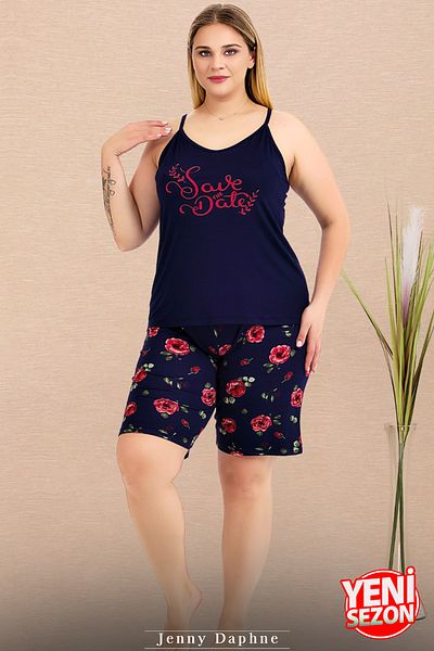 Jenny Daphne Lady Plus Size Floral Print Shorts Thin Sling Shorts Pajama Suit 10443