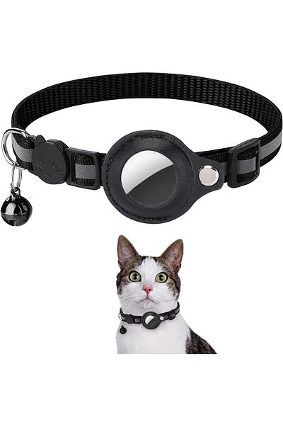 Choice Adjustable 22-32cm black Cat AirTag Holder Collar Breakaway Reflective Strips Adjustable Kitten Coll