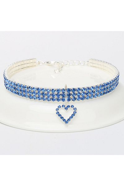 Choice S Love Collar Blue New Cat Dog Collar Three Row Elastic Rhinestone Pet Collars Love Decoration Neckl