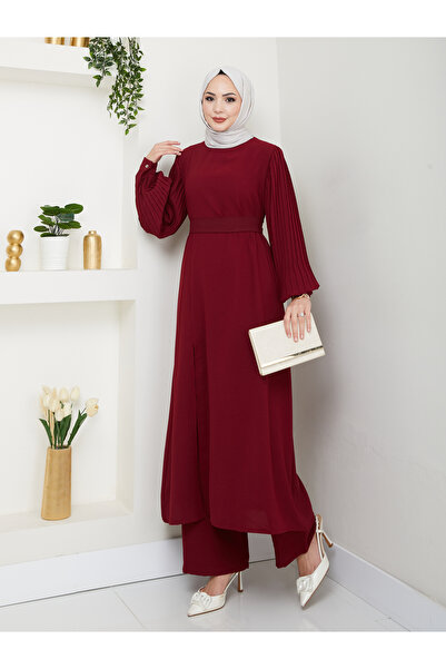 EFSUN MODA UZUN TAKIM 120CM BOY ÖNDEN YIRTMAÇLI KOLU PİLİSELİ PANTOLON TAKIM 840