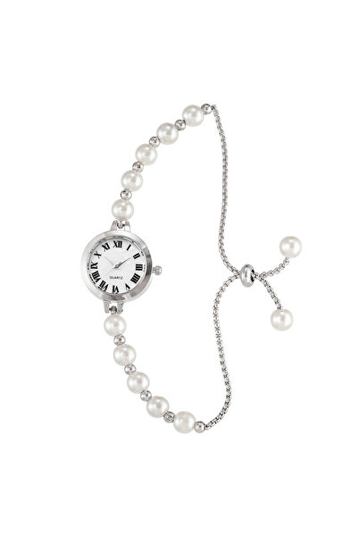 Choice ساعة LUCKY FOX الفضية الجديدة ذات الطراز البسيط بسوار اللؤلؤ للنساء كو...