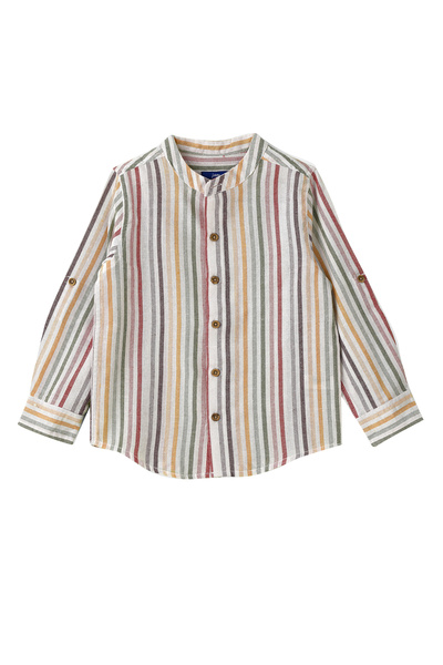 Basicxx Boys Woven Cotton Striped Mandarin Collar Shirt