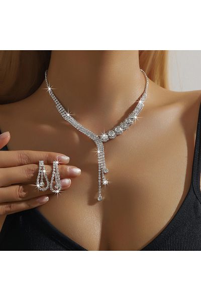 Choice 80832601 3PC Women's Fashion Copper Claw Chain Series Geometric Tassel Necklace Earrings Jewelry Set