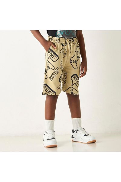 Juniors Gamer Print Shorts With Drawstring Closure