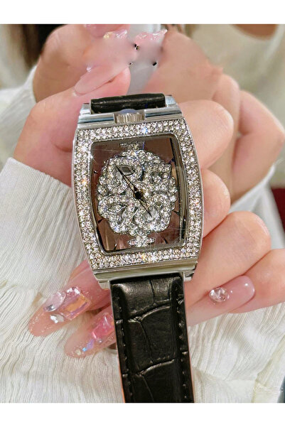 Choice ساعة نسائية أنيقة باللون الأسود على شكل برميل نبيذ مع ظهر شفاف وتفاصيل...