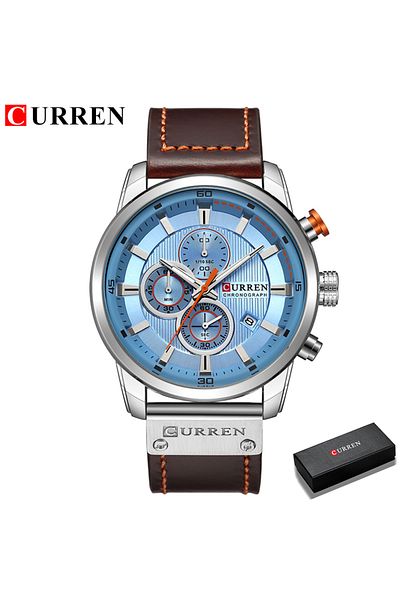Curren silver blue box CURREN Fashion Date Quartz Men Watches Top Brand Luxury Male Clock Chronograph Sport