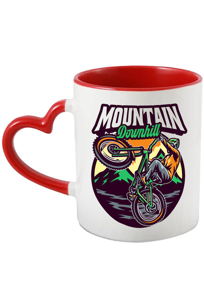 StoryGift Romania Cana Cu Mountain Downhill: Bicicleta, Sport, Casca, Munti, Apus, Multicolor 330 , Cu Maner Inim Stg