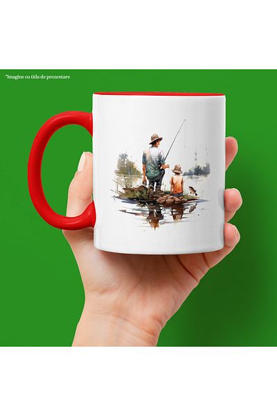 StoryGift Romania Mug with a father fishing with his son | illustration | fish | fishing rod | lake | pad, With ,STG