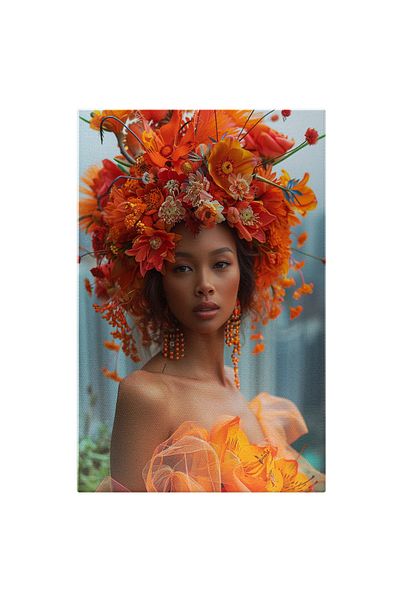 StoryGift Romania Tablou Canvas Aura Florilor Radierea Eleganței Pe Chipul Femeii Cu Flori Portocalii Pe Cap , Pi