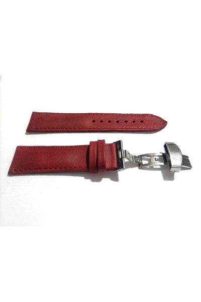 FADO Butterfly Clasp Suitable for Any Watch 22 mm Genuine Leather (229) Silver Clasp Red