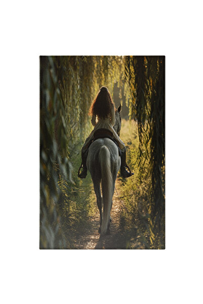 StoryGift Romania Tablou Canvas: O Femeie Pe Un Cal Alb Si O Salcie - Echitat...