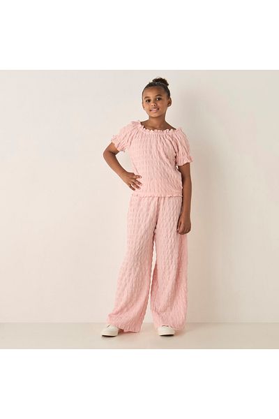 Juniors Textured Top and Pants Set