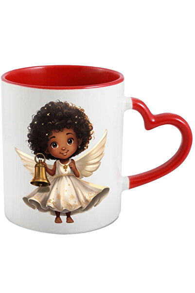 StoryGift Romania Cana Cu O Fetita De Culoare Cu Aripi De Ingeras | Ilustratie | Tine Un Clopotel , Cu Maner Inim Stg