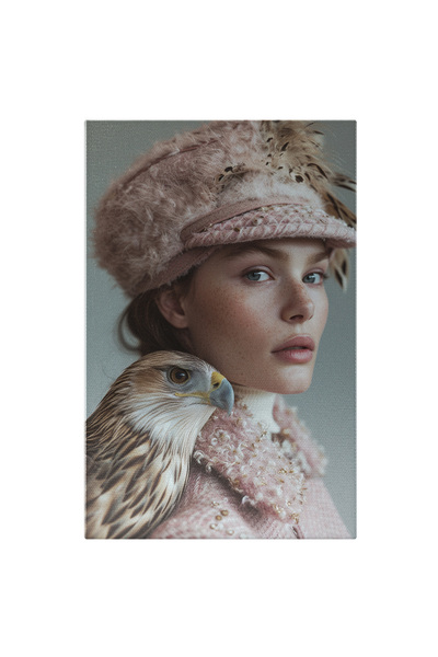 StoryGift Romania Tablou Canvas: Femeie Cu Uliu La Umăr În Costum Elegant Roz...