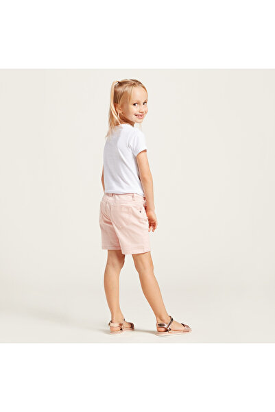 Juniors Solid Shorts With Pockets And Button Closure
