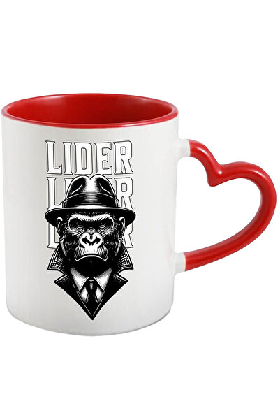 StoryGift Romania Cana Gorila In Costum Cu Palarie Boss Lider, 330ml, Ceramica Cu Maner Inima Rosi, Cu Maner Inim Stg