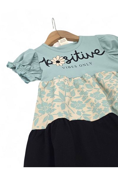 voyyo kids baby Girl's Positive Printed 4-5-6-7-8 Years Old Daily Combed Cotton Summer Dress