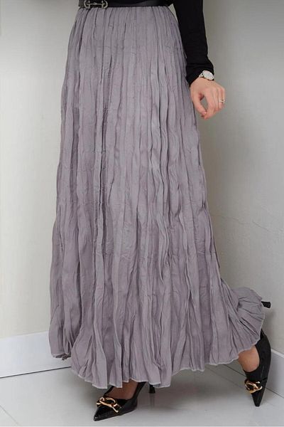 moda armanc Women's Crinkled Long Flared Hijab Skirt