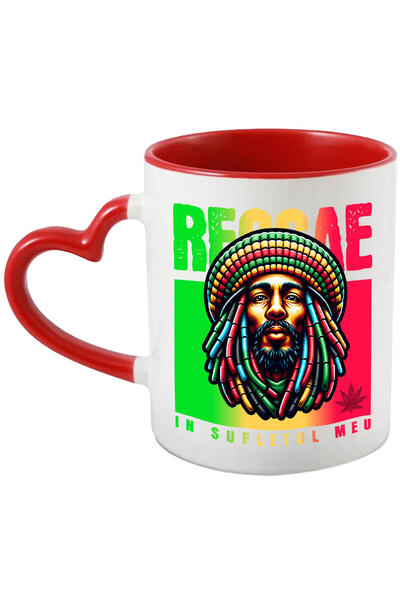 StoryGift Romania Cana Cu Portret Bob Marley Cu Dreduri Si Caciual Tricotata Muzica Relaxare Text , Cu Maner Inim Stg