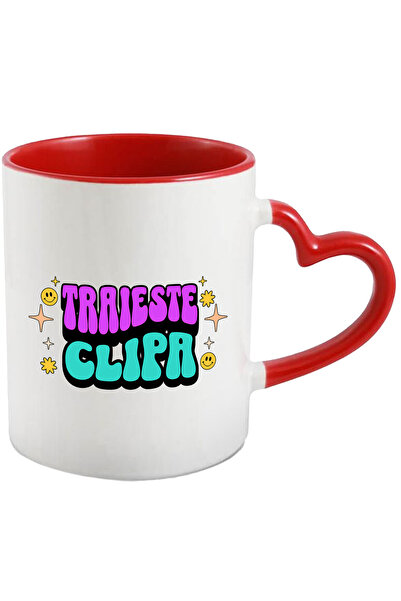 StoryGift Romania Cana Traieste Clipa, 330ml, Ceramica Cu Maner Inima Rosie, ...