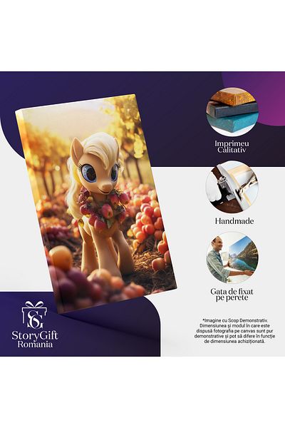 StoryGift Romania Tablou Canvas: Pony Town Personaj Animat In Livada De Mere Rosii Cu Ochii Albastrii Si Gene Lu
