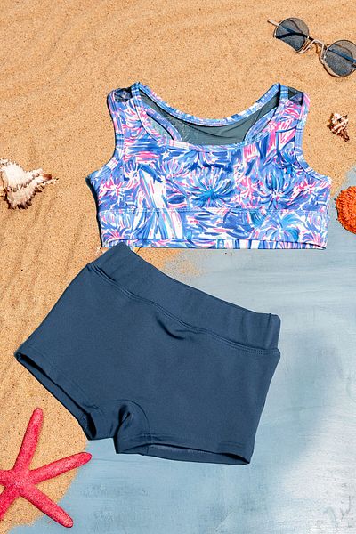 Beniizle Leaf Patterned Back Detailed Stretchy Fabric Girls Bikini Set